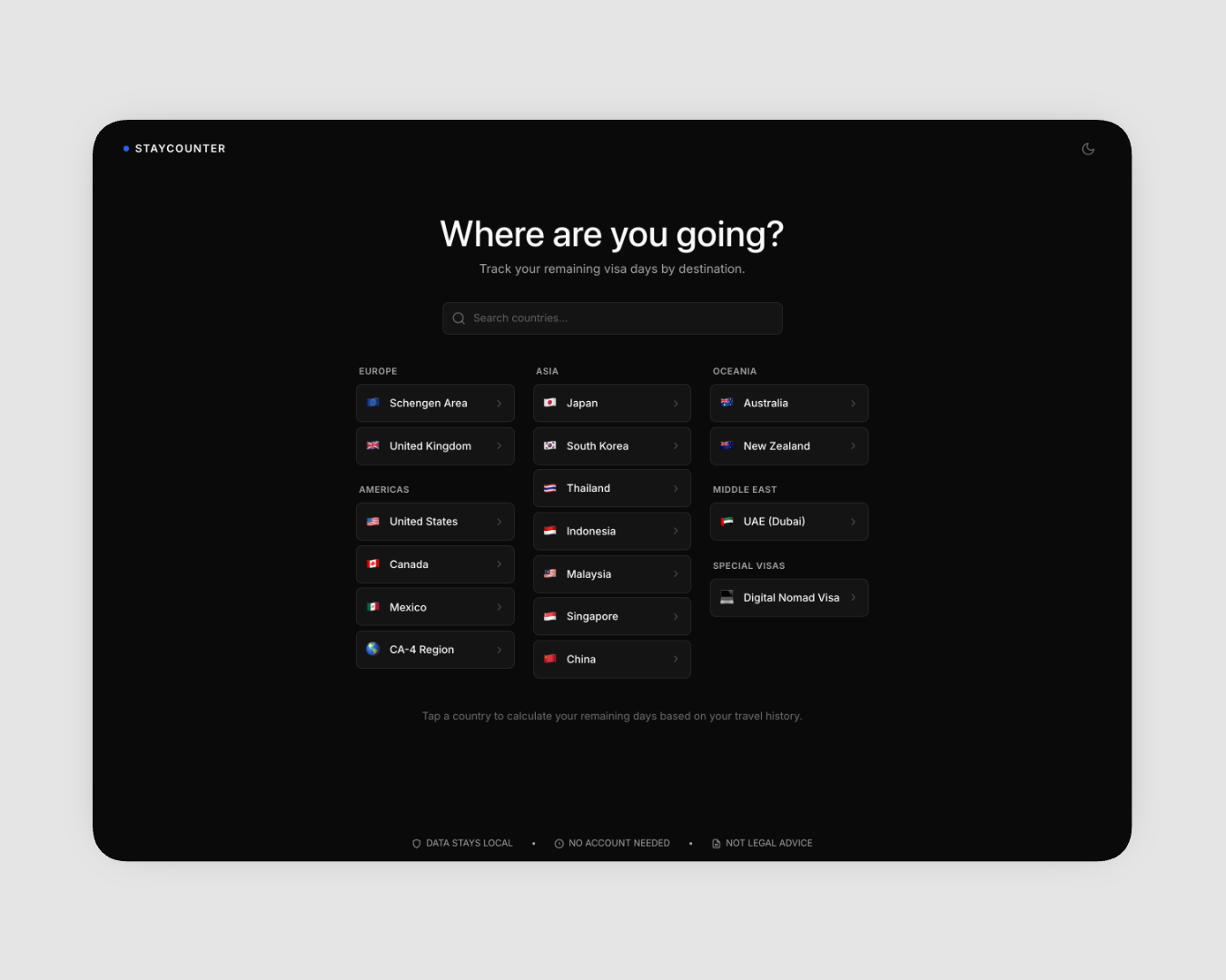 StayCounter — Visa & Stay Duration Tracker